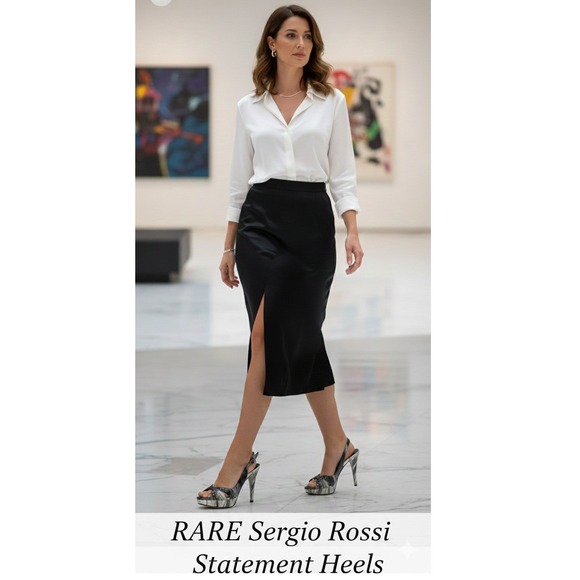 Rare Sergio Rossi Italy Designer Print Platform Heels Sandals 38 + Dustbag Y2K - Picture 2 of 11